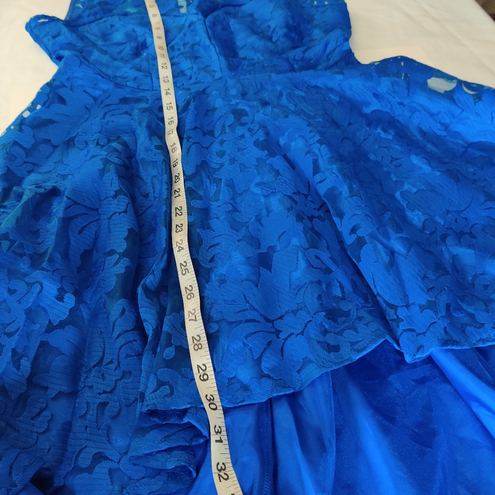 Royal Blue Lace Belted High Low Dress - Picture 8 of 11